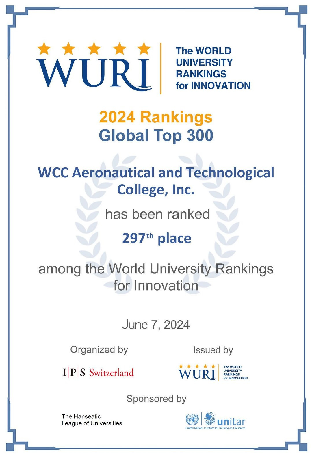 WCC Among World’s Best: Ranked in WURI 2024 for Global Top Universities, Generative AI Application, Industrial Application, and Culture/Values